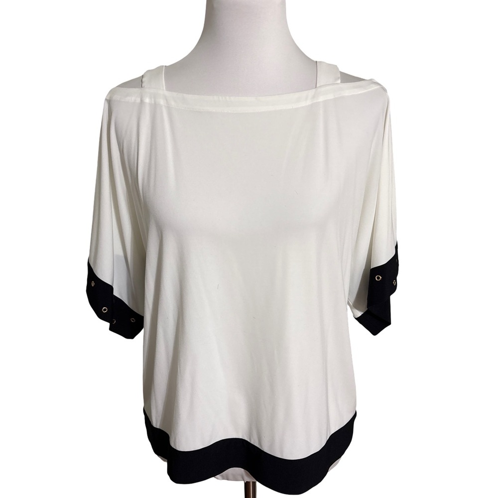 Chico's White Blouse Black Trim Size 0